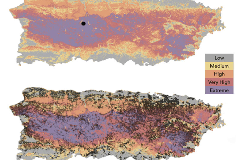 a map showing gradients of different risk levels in puerto rico